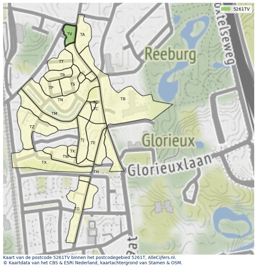 Afbeelding van het postcodegebied 5261 TV op de kaart.