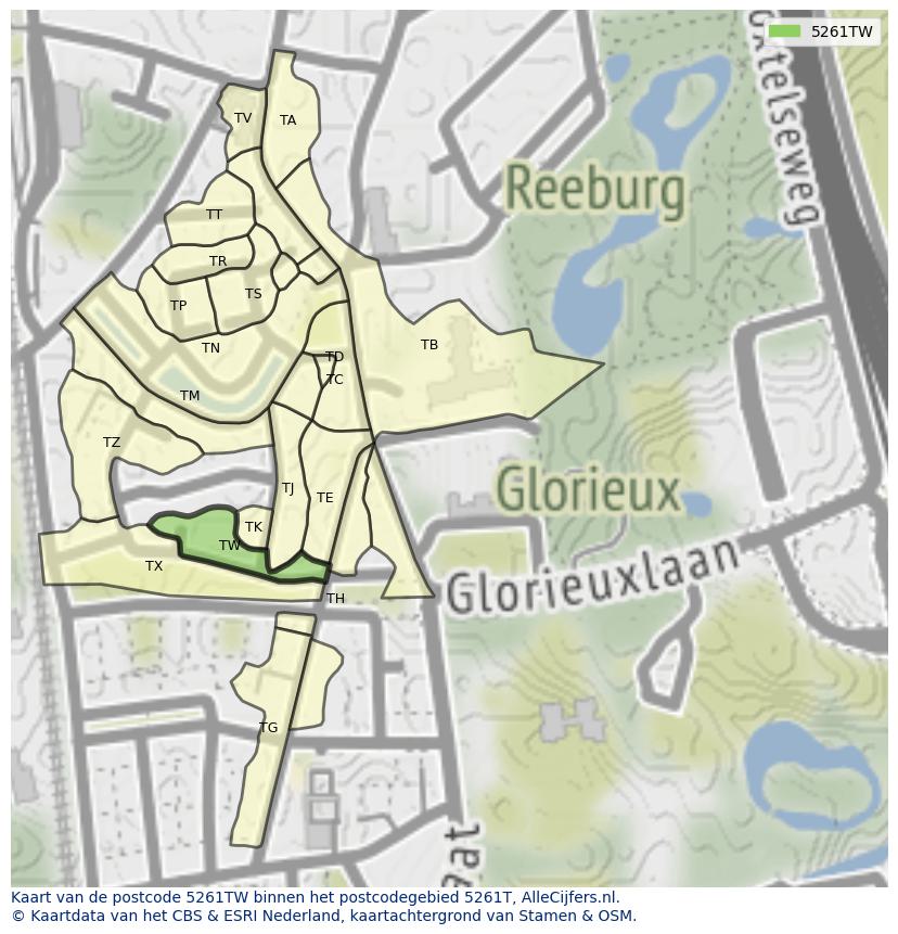 Afbeelding van het postcodegebied 5261 TW op de kaart.