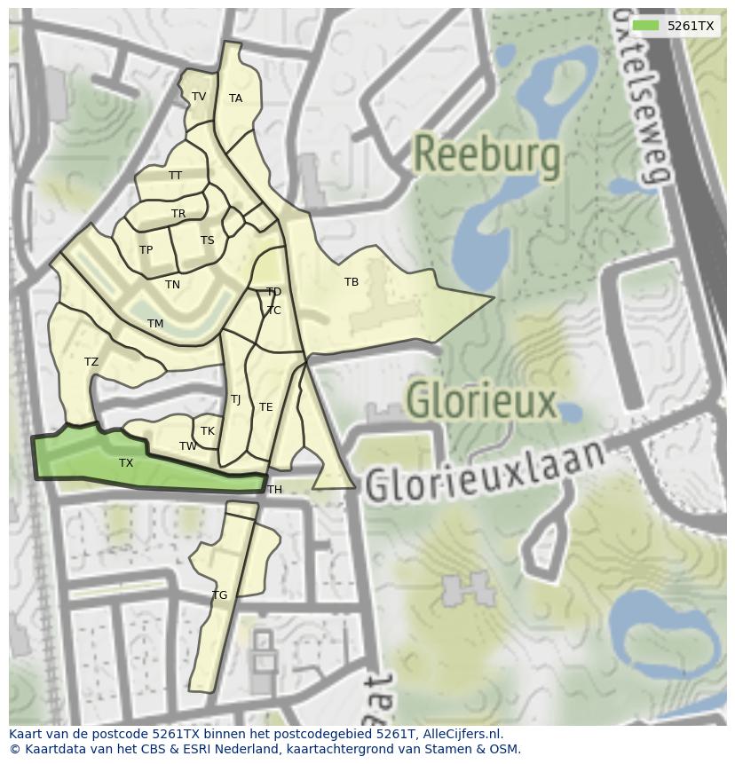 Afbeelding van het postcodegebied 5261 TX op de kaart.