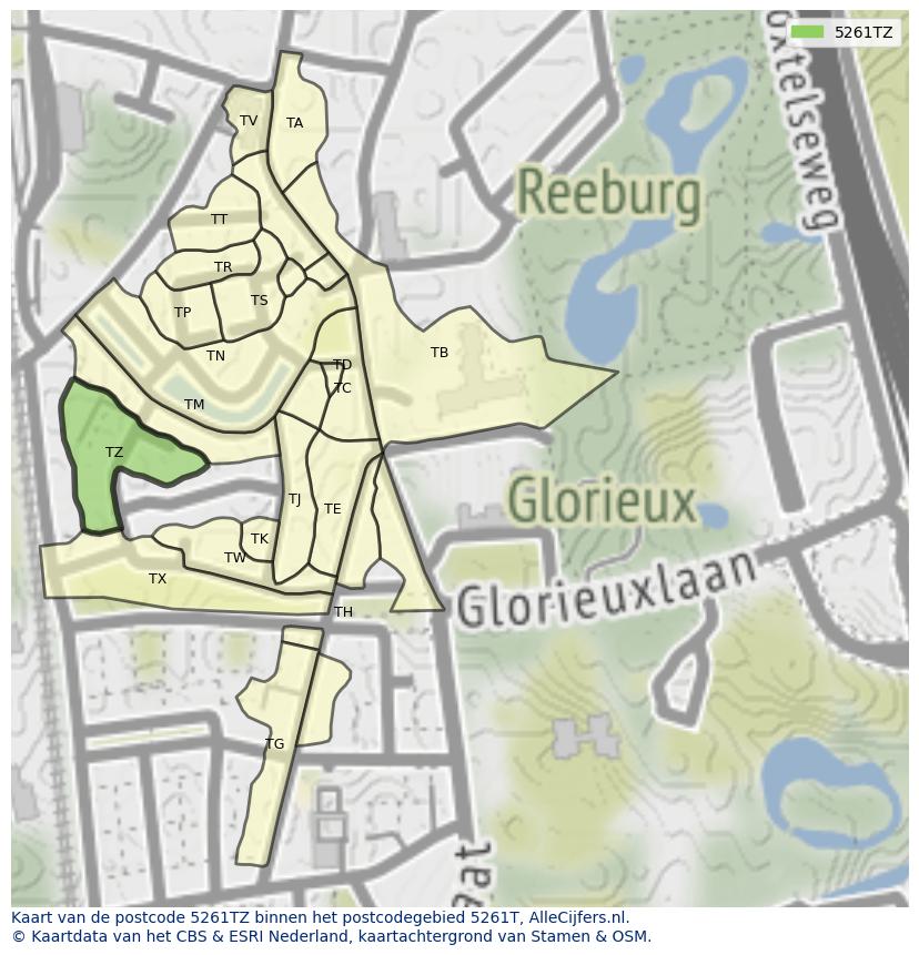 Afbeelding van het postcodegebied 5261 TZ op de kaart.