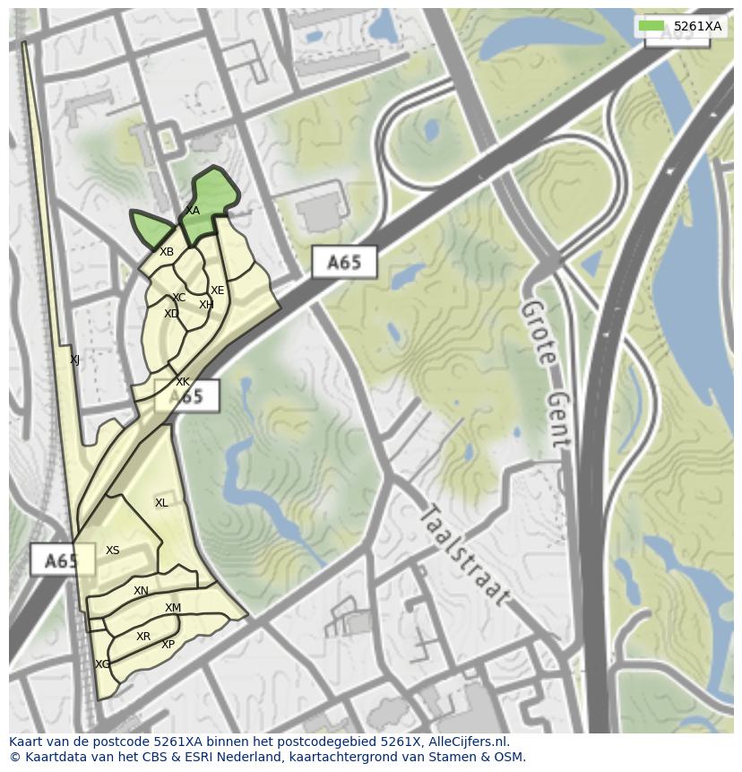 Afbeelding van het postcodegebied 5261 XA op de kaart.