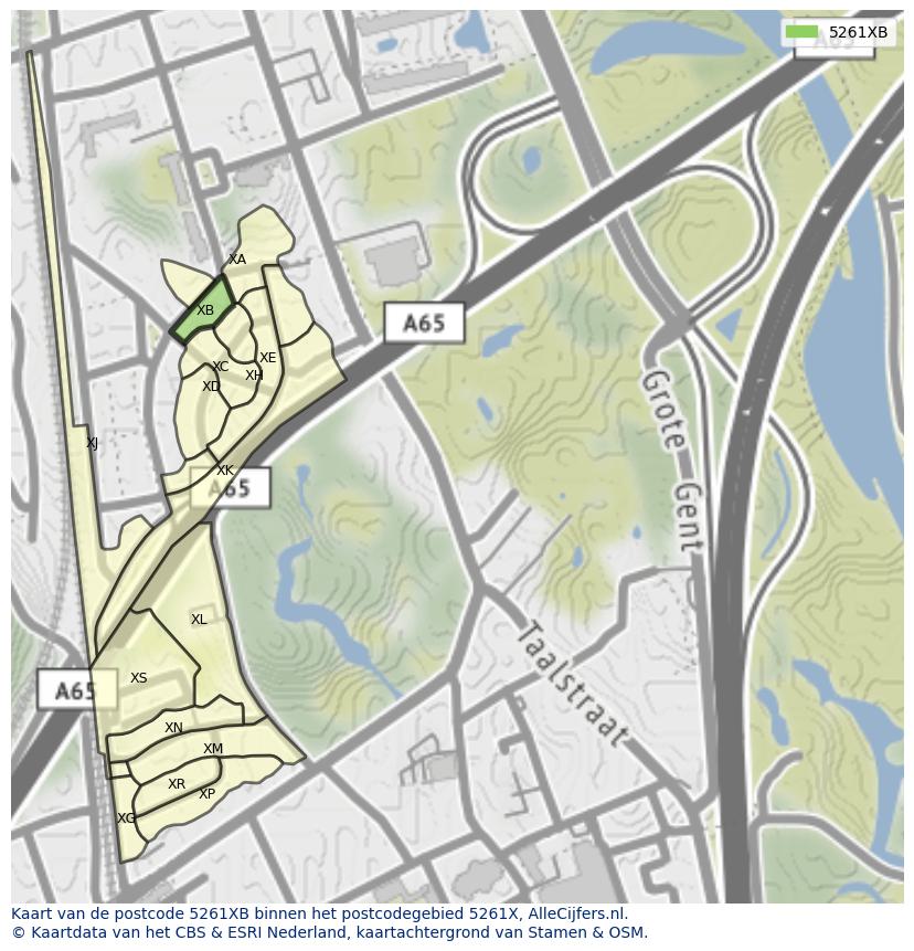 Afbeelding van het postcodegebied 5261 XB op de kaart.