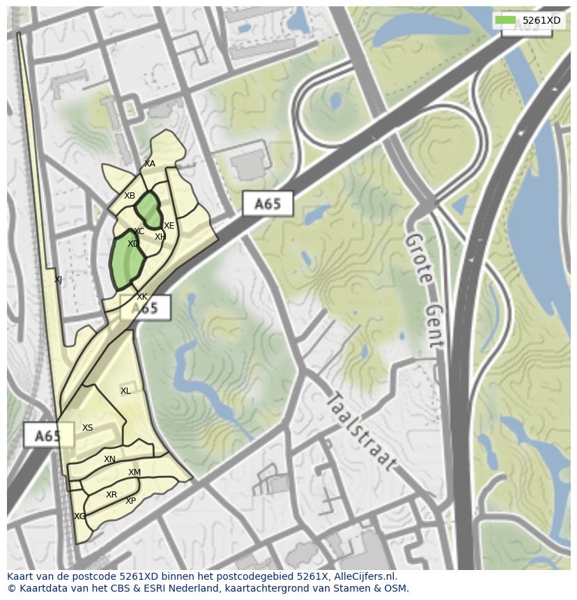 Afbeelding van het postcodegebied 5261 XD op de kaart.
