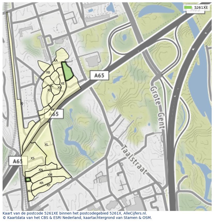 Afbeelding van het postcodegebied 5261 XE op de kaart.