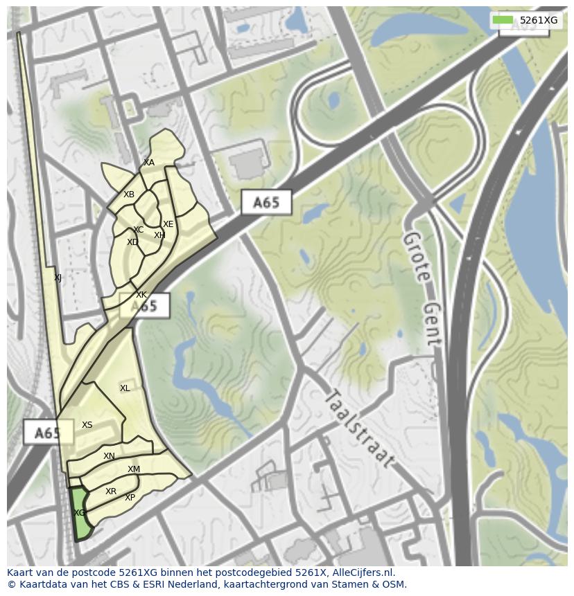 Afbeelding van het postcodegebied 5261 XG op de kaart.