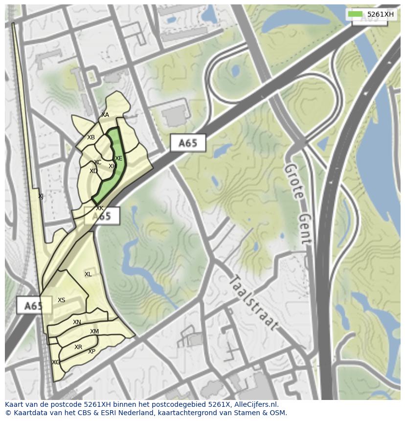 Afbeelding van het postcodegebied 5261 XH op de kaart.