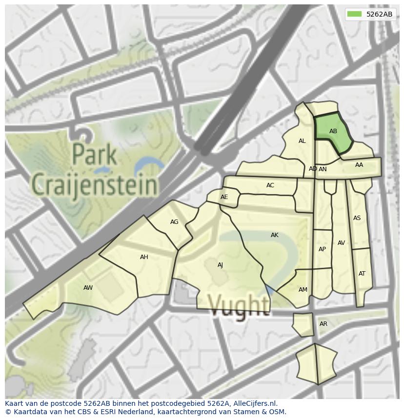 Afbeelding van het postcodegebied 5262 AB op de kaart.