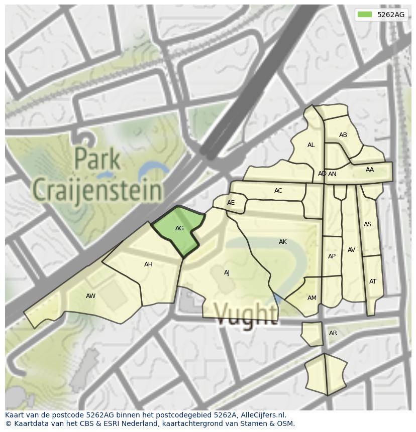 Afbeelding van het postcodegebied 5262 AG op de kaart.