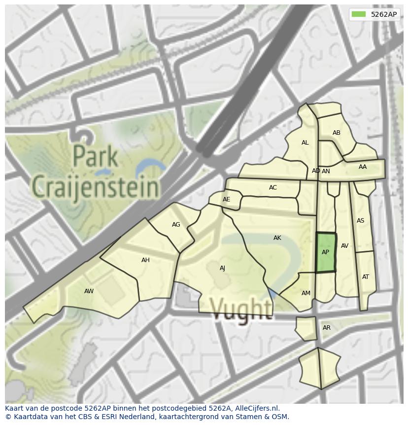 Afbeelding van het postcodegebied 5262 AP op de kaart.