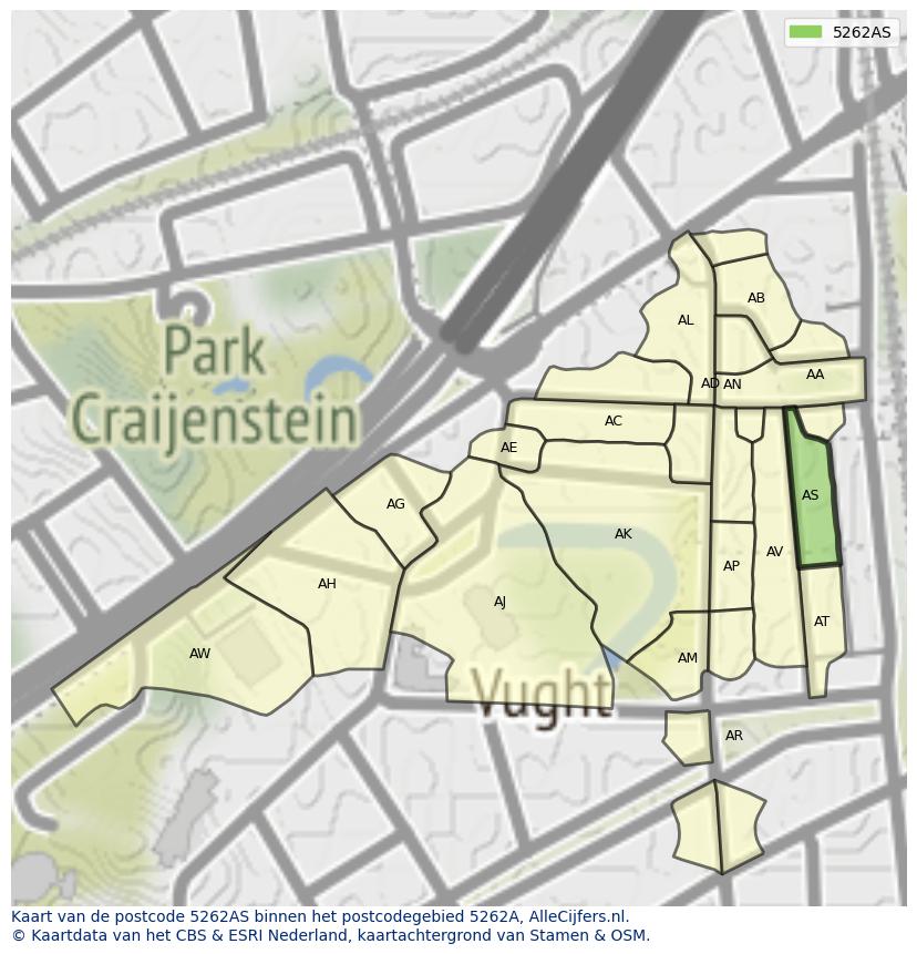 Afbeelding van het postcodegebied 5262 AS op de kaart.
