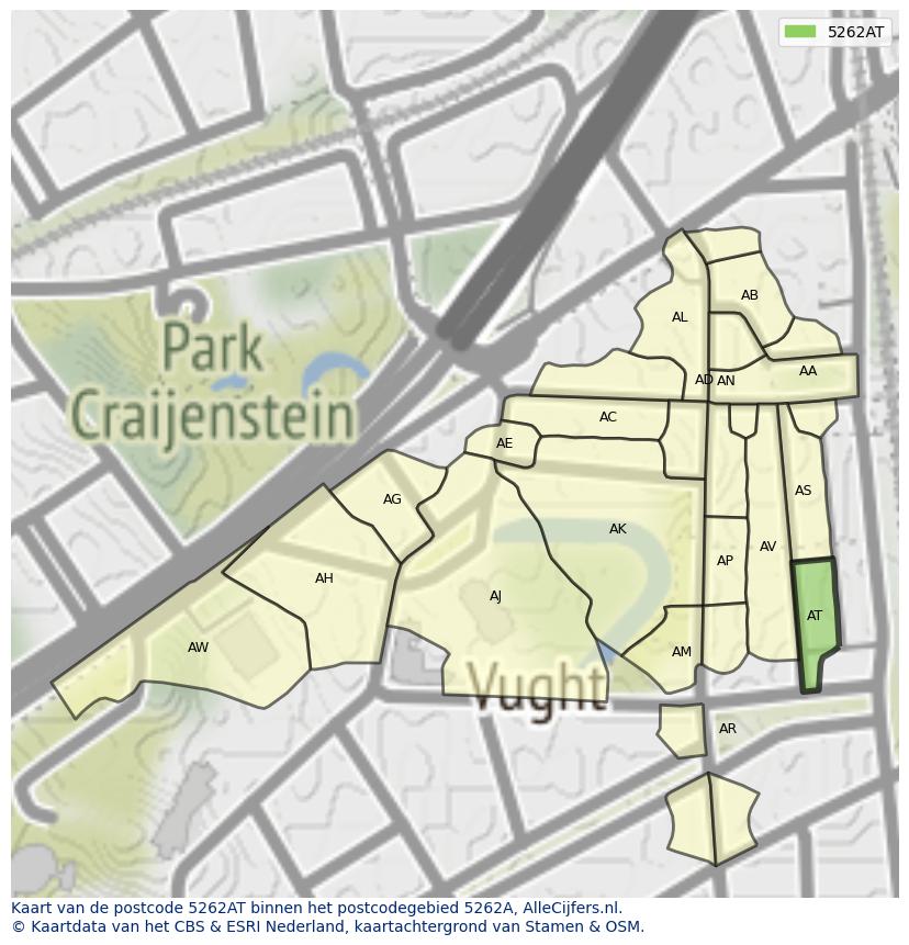 Afbeelding van het postcodegebied 5262 AT op de kaart.