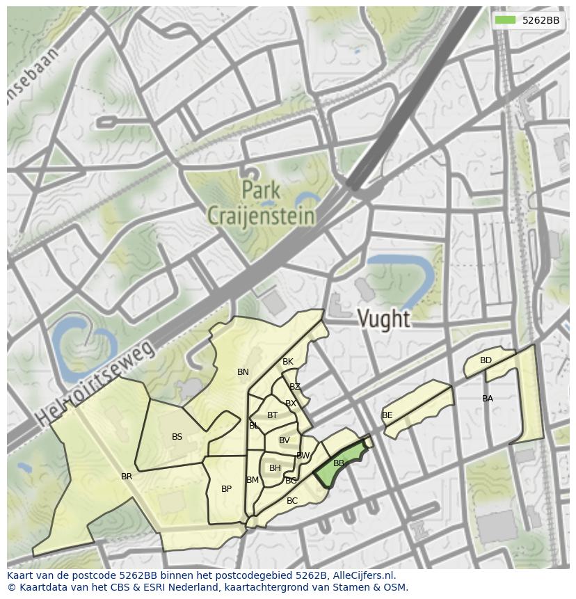 Afbeelding van het postcodegebied 5262 BB op de kaart.