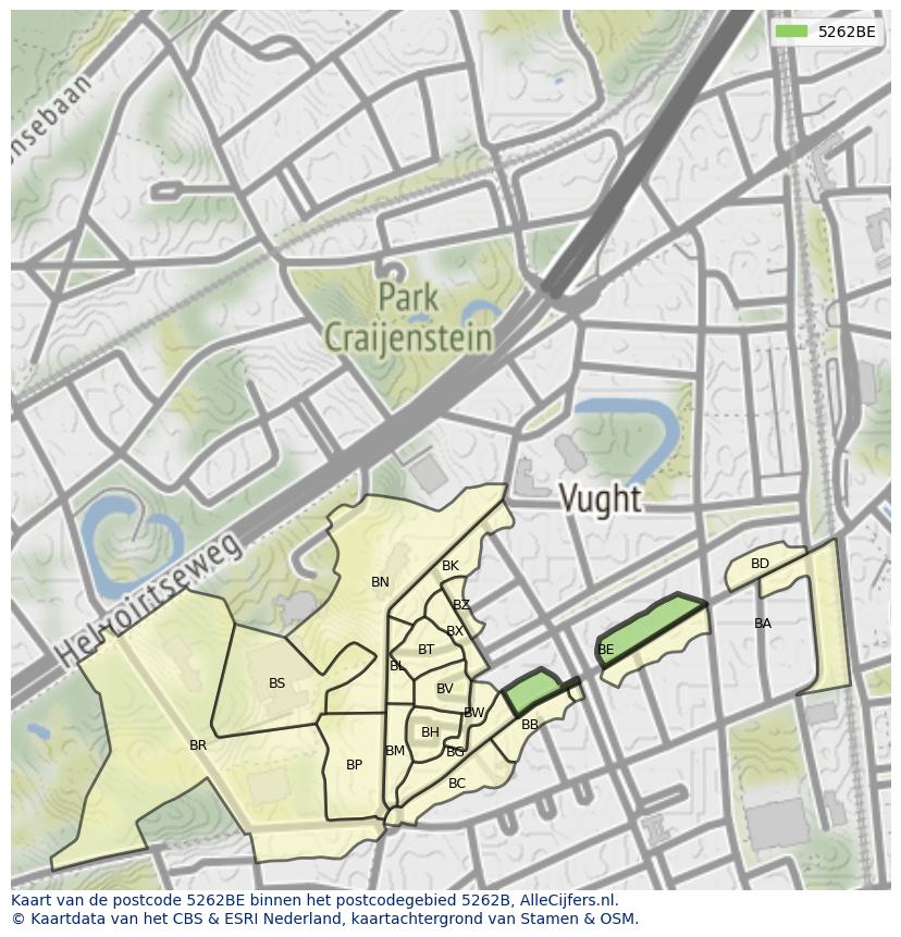 Afbeelding van het postcodegebied 5262 BE op de kaart.