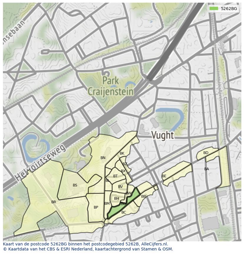 Afbeelding van het postcodegebied 5262 BG op de kaart.