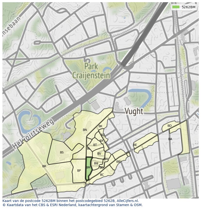 Afbeelding van het postcodegebied 5262 BM op de kaart.