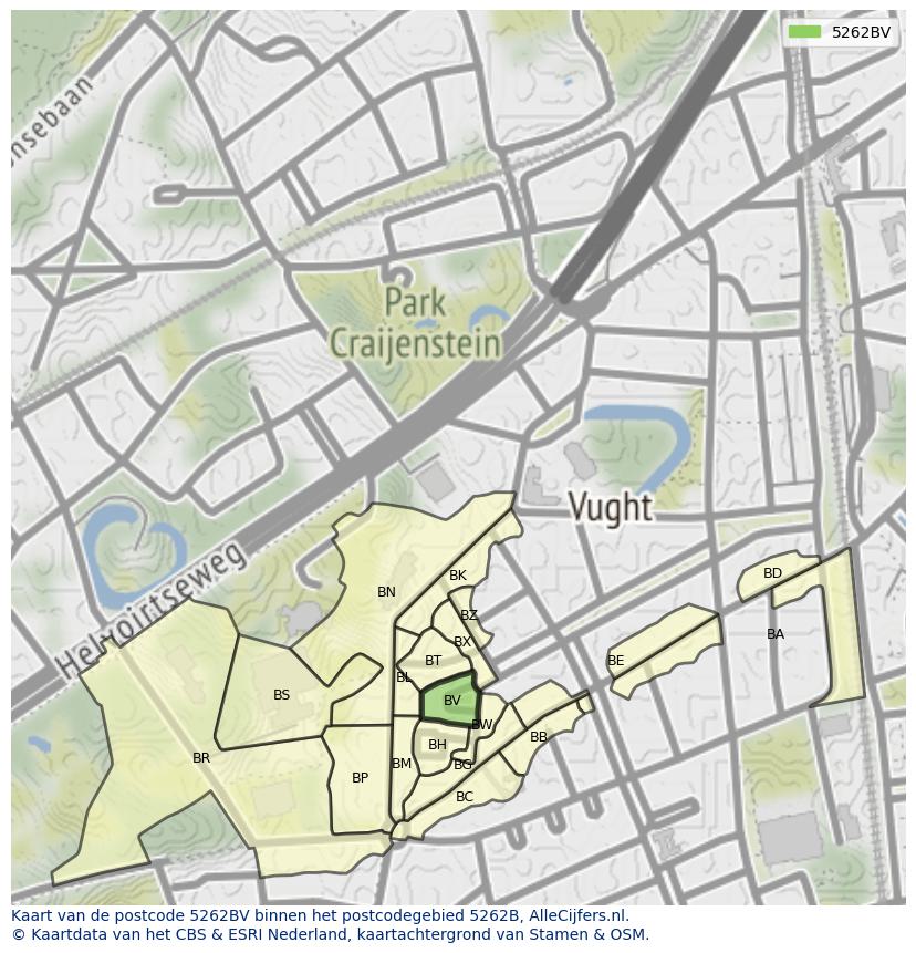 Afbeelding van het postcodegebied 5262 BV op de kaart.