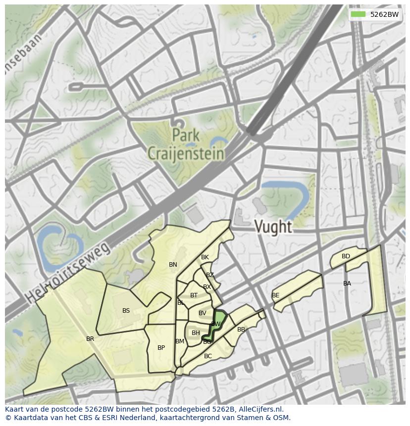 Afbeelding van het postcodegebied 5262 BW op de kaart.