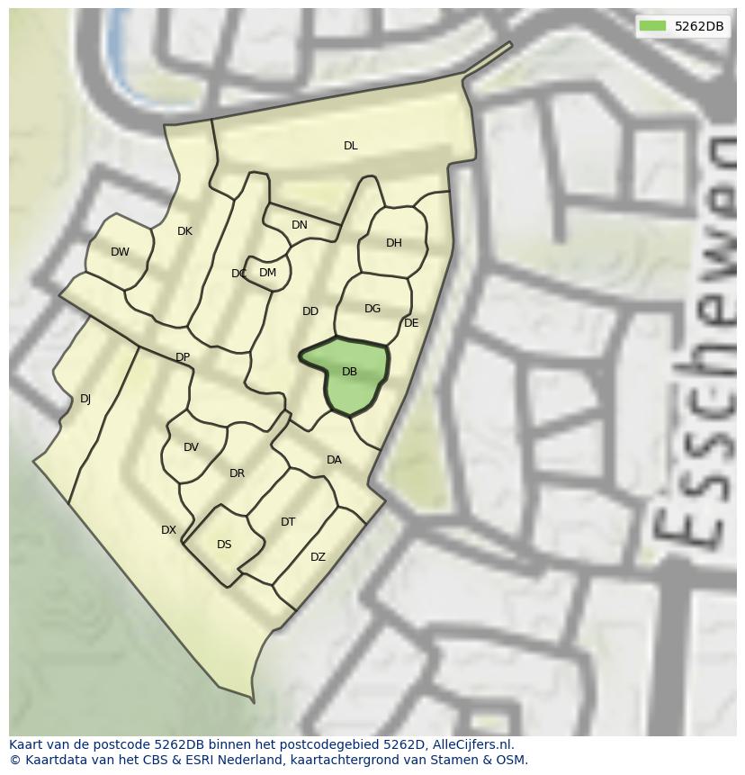 Afbeelding van het postcodegebied 5262 DB op de kaart.