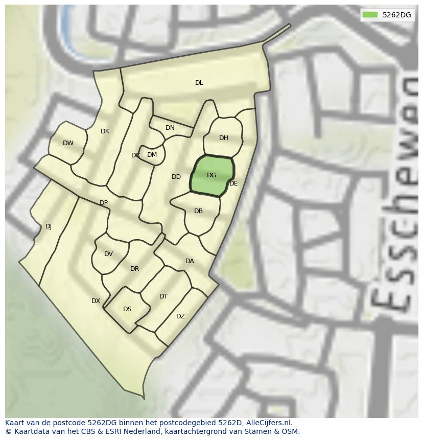 Afbeelding van het postcodegebied 5262 DG op de kaart.