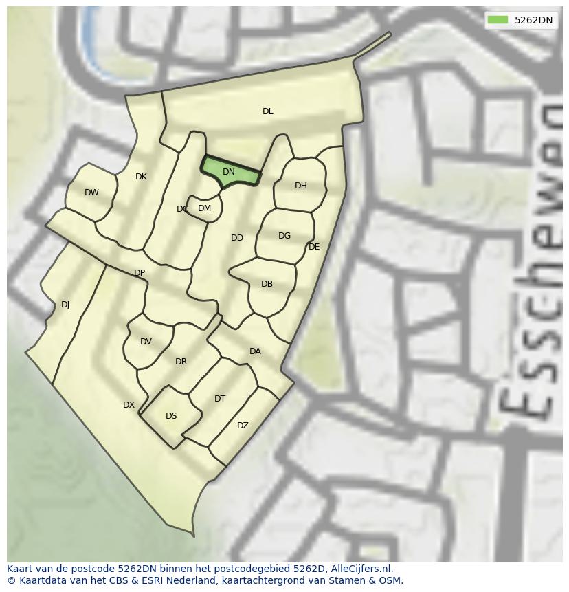 Afbeelding van het postcodegebied 5262 DN op de kaart.