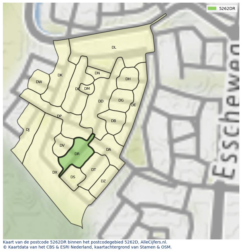 Afbeelding van het postcodegebied 5262 DR op de kaart.