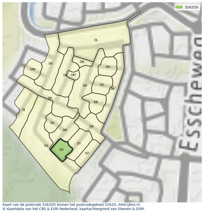 Afbeelding van het postcodegebied 5262 DS op de kaart.