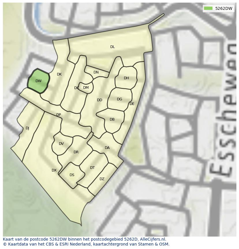 Afbeelding van het postcodegebied 5262 DW op de kaart.