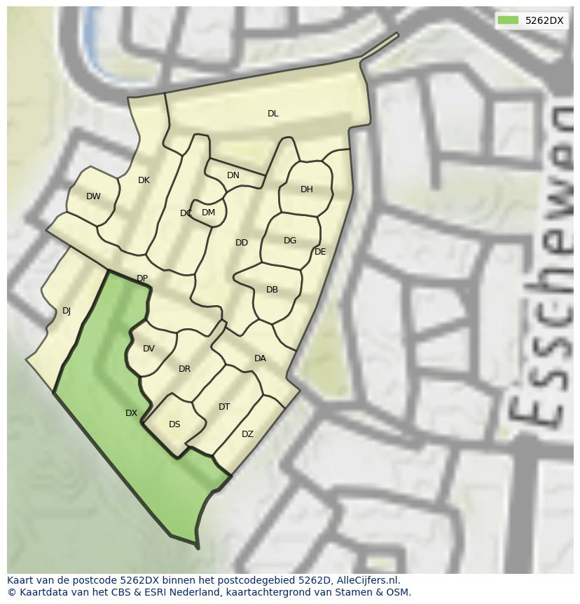 Afbeelding van het postcodegebied 5262 DX op de kaart.