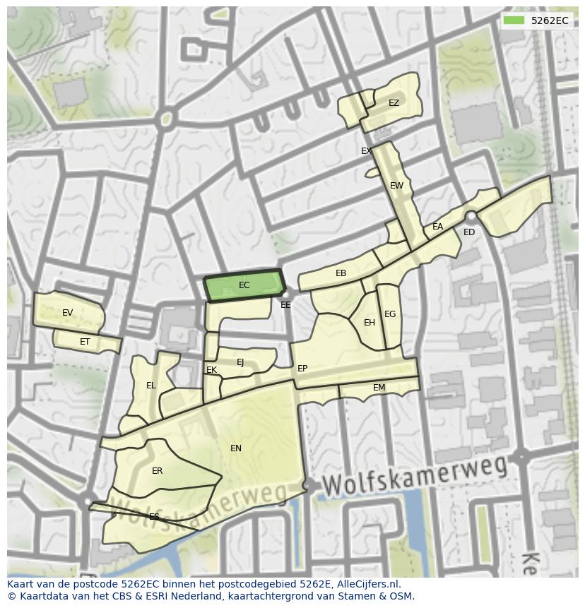 Afbeelding van het postcodegebied 5262 EC op de kaart.