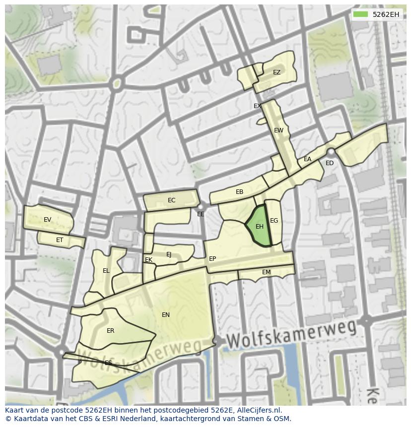 Afbeelding van het postcodegebied 5262 EH op de kaart.