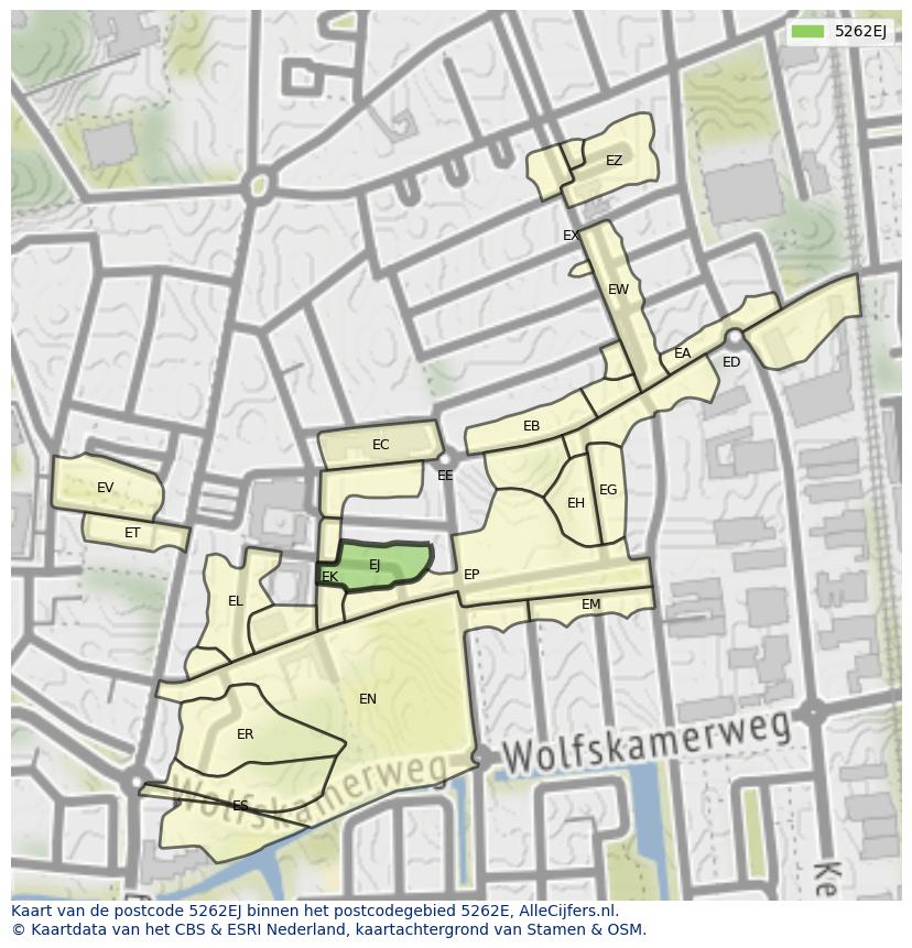 Afbeelding van het postcodegebied 5262 EJ op de kaart.