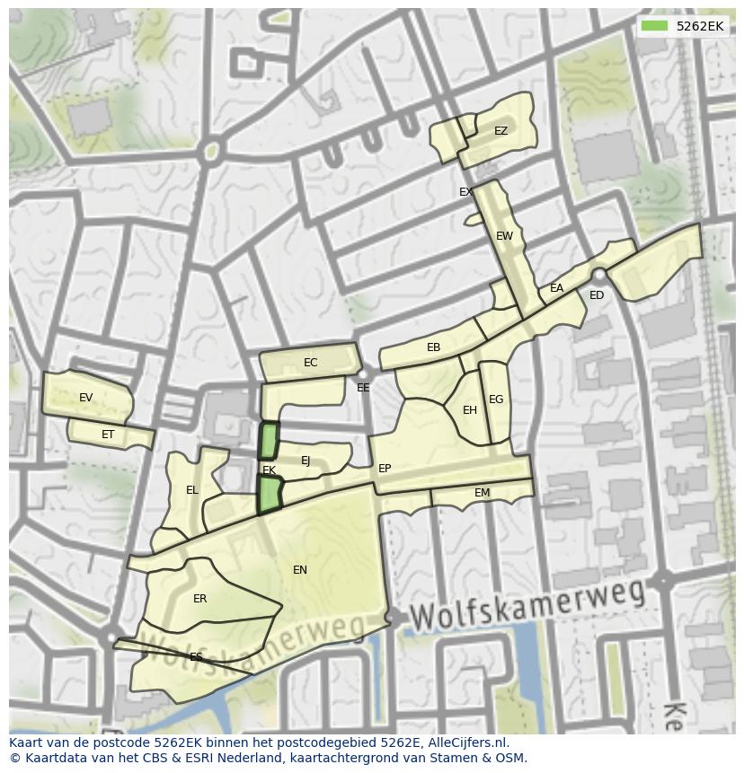 Afbeelding van het postcodegebied 5262 EK op de kaart.