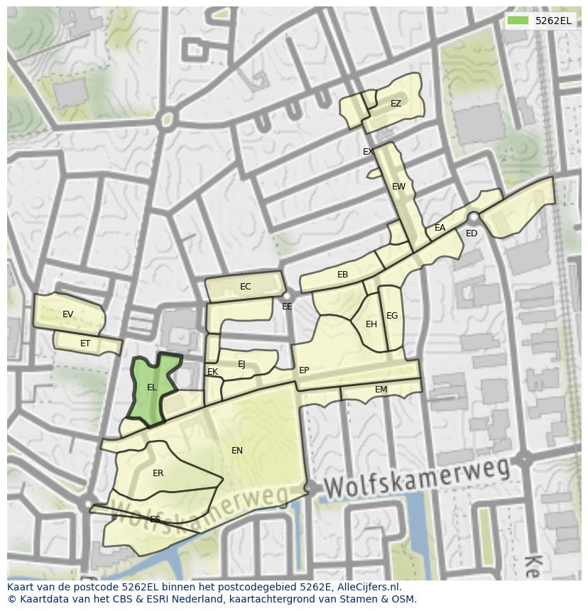 Afbeelding van het postcodegebied 5262 EL op de kaart.