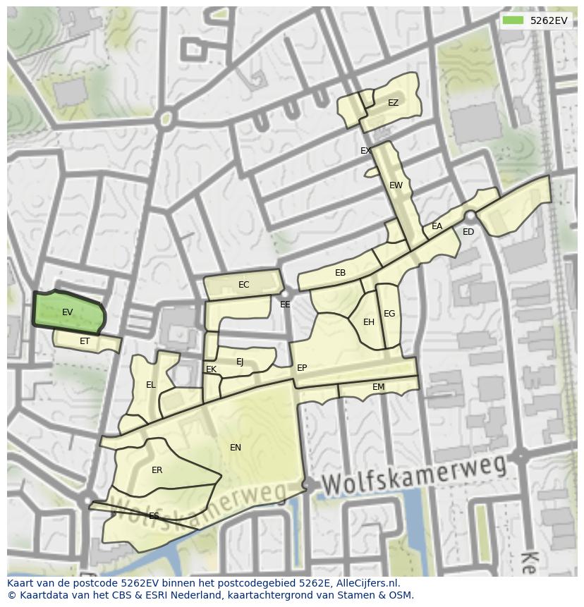 Afbeelding van het postcodegebied 5262 EV op de kaart.