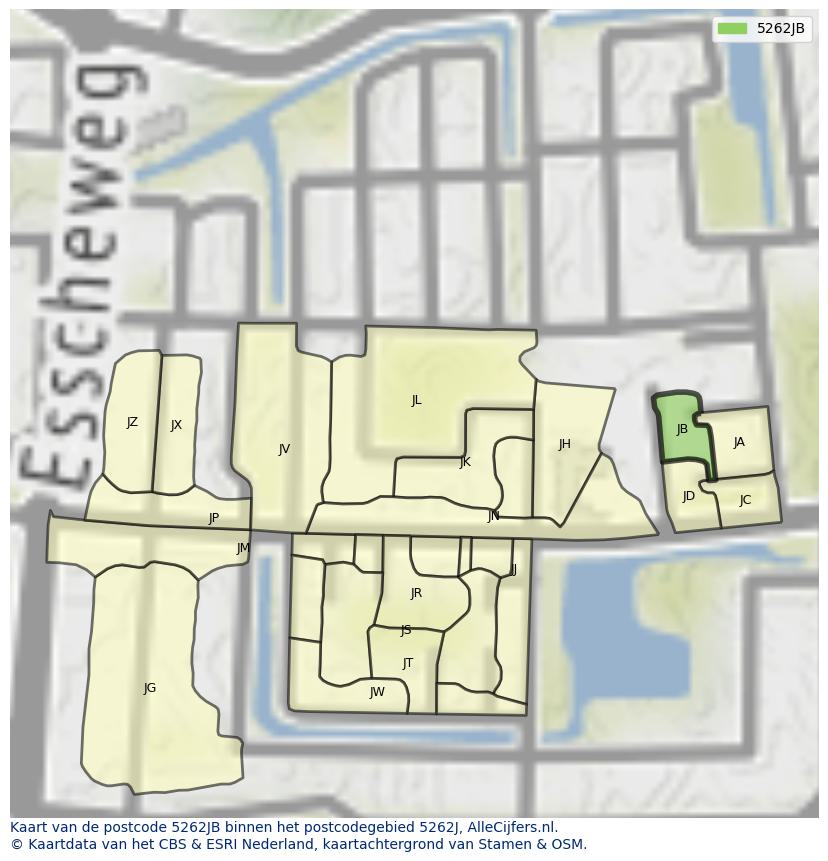 Afbeelding van het postcodegebied 5262 JB op de kaart.