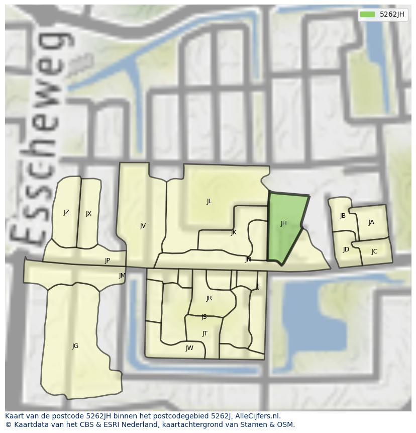 Afbeelding van het postcodegebied 5262 JH op de kaart.