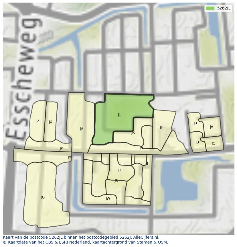 Afbeelding van het postcodegebied 5262 JL op de kaart.