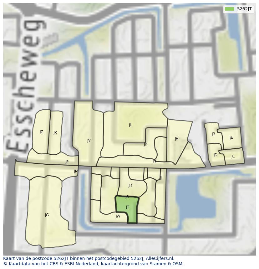 Afbeelding van het postcodegebied 5262 JT op de kaart.