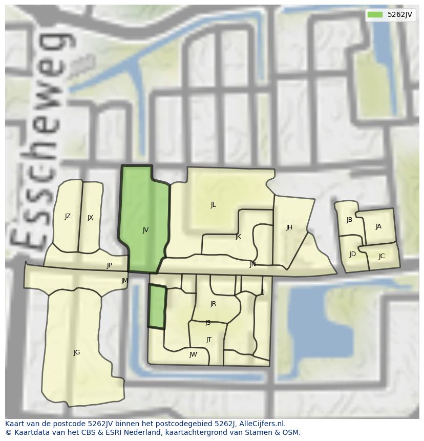 Afbeelding van het postcodegebied 5262 JV op de kaart.