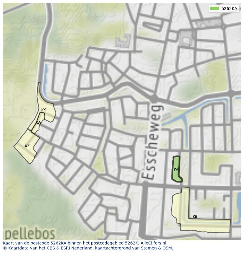 Afbeelding van het postcodegebied 5262 KA op de kaart.