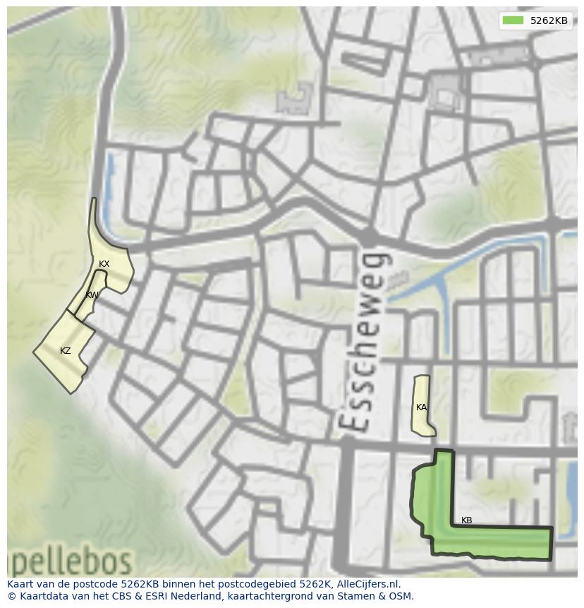 Afbeelding van het postcodegebied 5262 KB op de kaart.