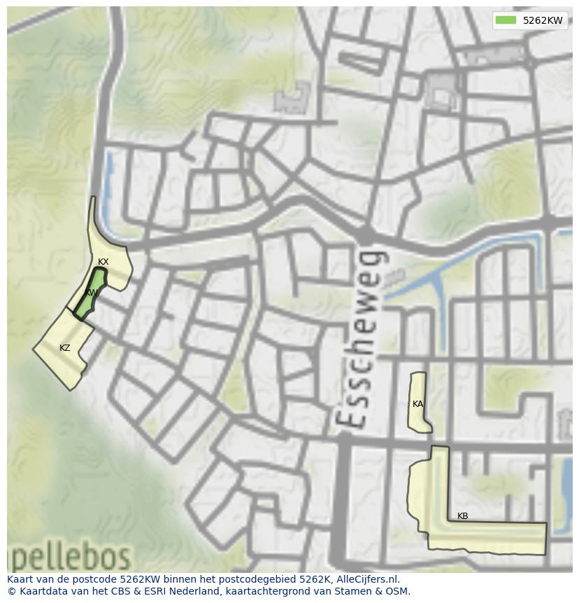 Afbeelding van het postcodegebied 5262 KW op de kaart.