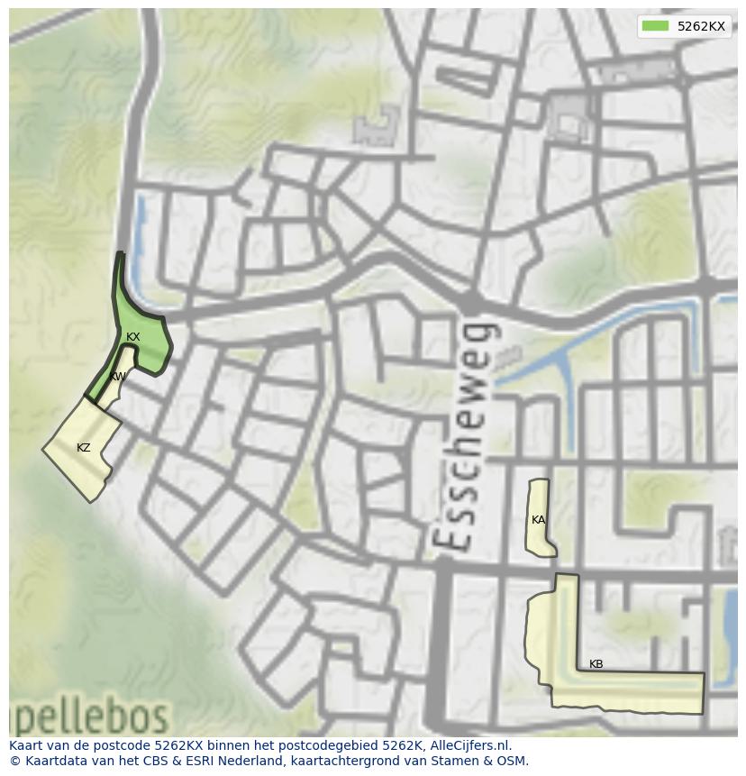 Afbeelding van het postcodegebied 5262 KX op de kaart.