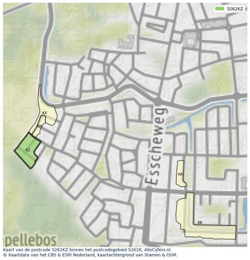 Afbeelding van het postcodegebied 5262 KZ op de kaart.