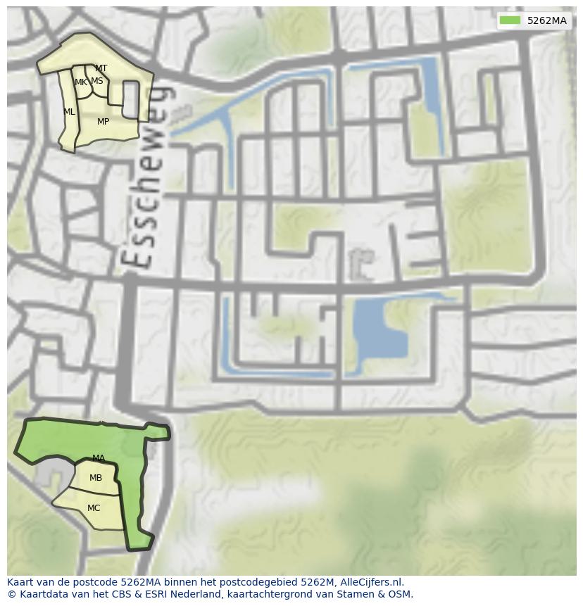 Afbeelding van het postcodegebied 5262 MA op de kaart.