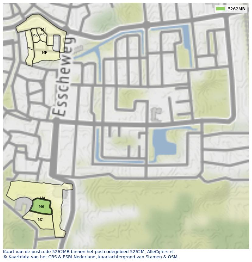 Afbeelding van het postcodegebied 5262 MB op de kaart.