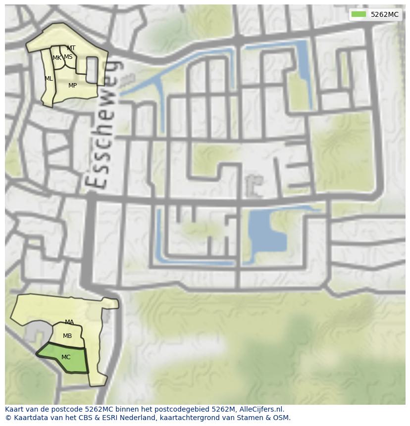 Afbeelding van het postcodegebied 5262 MC op de kaart.