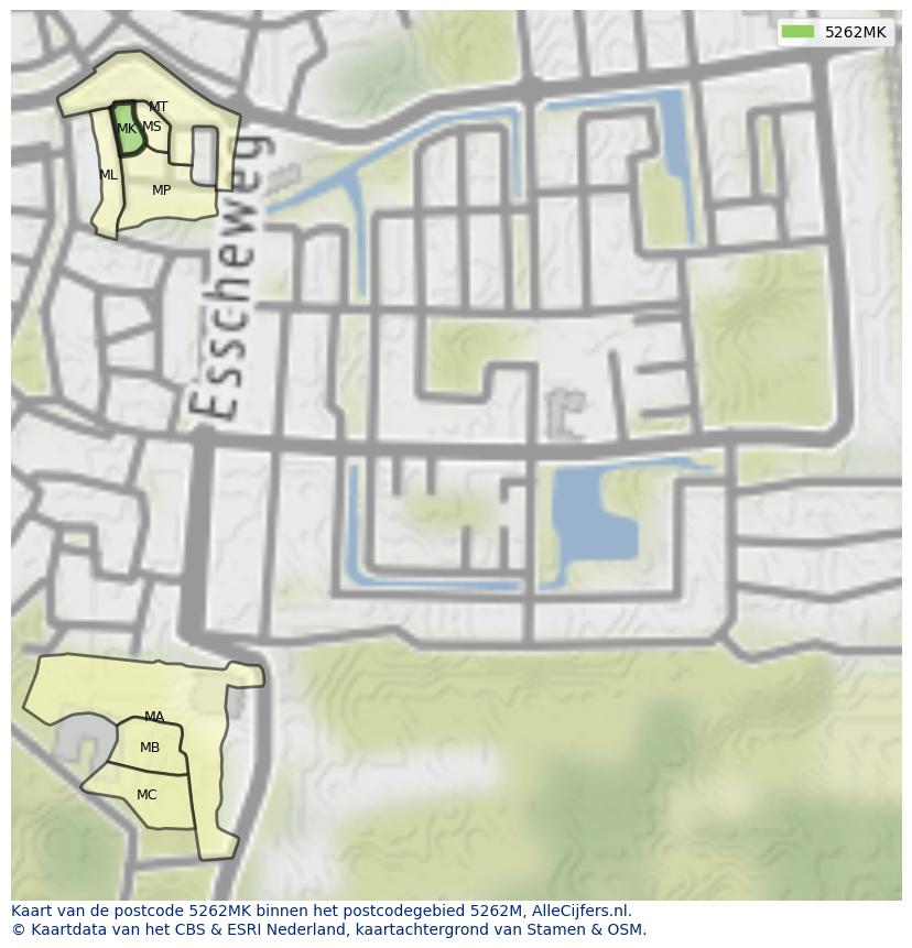 Afbeelding van het postcodegebied 5262 MK op de kaart.