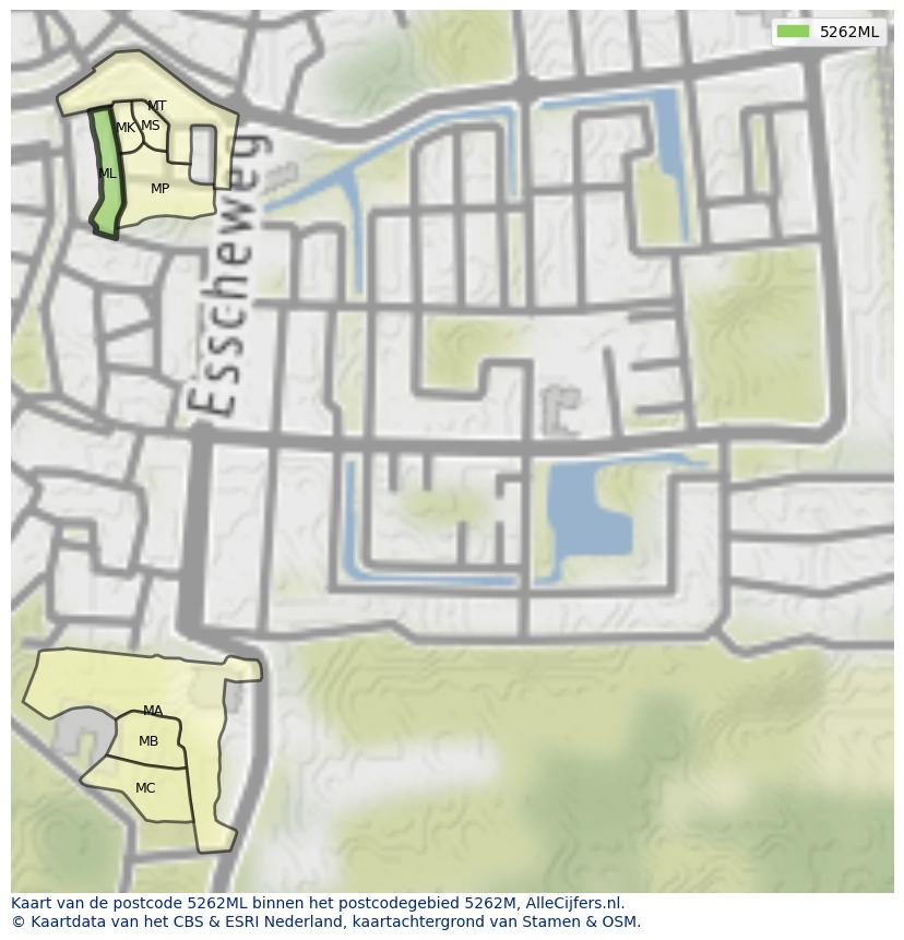 Afbeelding van het postcodegebied 5262 ML op de kaart.