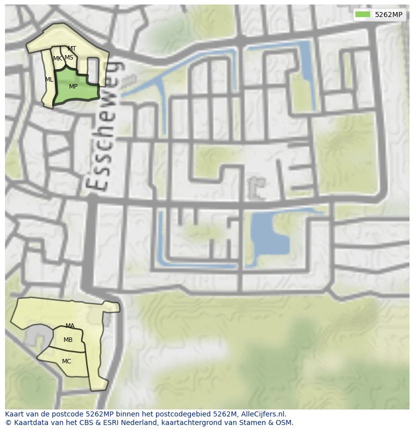 Afbeelding van het postcodegebied 5262 MP op de kaart.